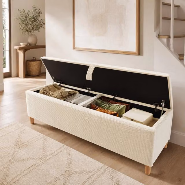Letto matrimoniale 160 × 200 cm con panca contenitore; testiera con LED; materasso H3 e finitura rovere beige