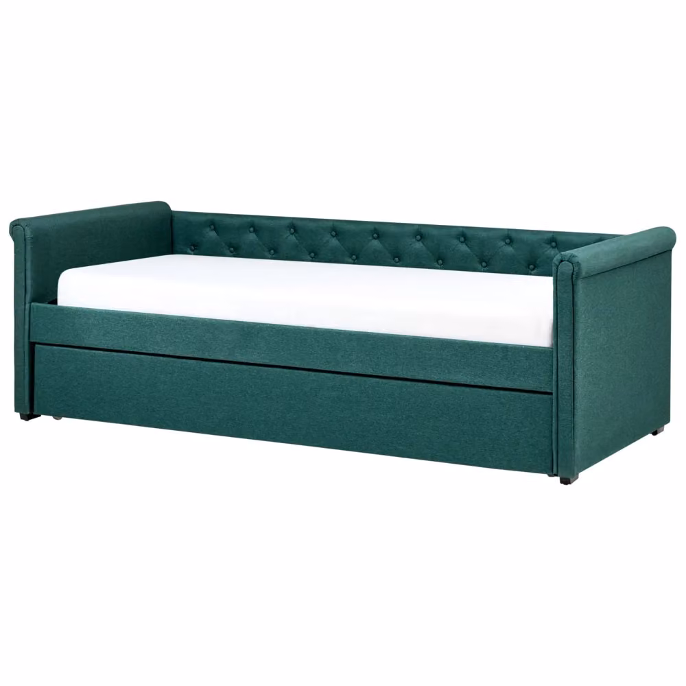 Divano Letto Chesterfield Beliani Verde con Rivestimento in Tessuto e Struttura in Legno di Gomma, Misura Singola – 2