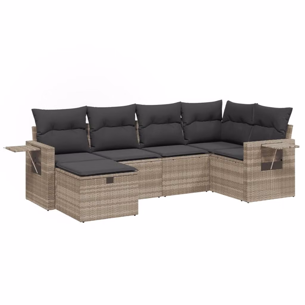 Set Divano da Giardino 6pz con Cuscini Grigio Chiaro Polyrattan