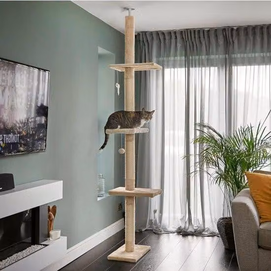 Torre per gatti 240-288 cm beige con 3 piattaforme
