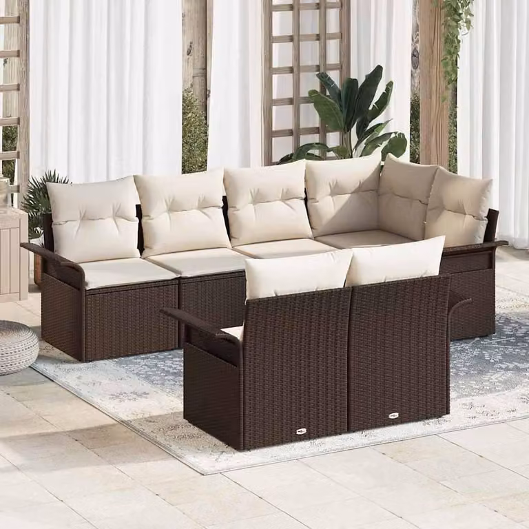Maison Exclusive - Set Divano da Giardino con cuscino 7 pcs Marrone polyrattan