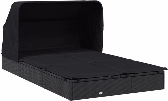 Lettino prendisole Outsunny a 2 posti con tettuccio pieghevole e poggiatesta regolabile, nero, L: 213 cm, P: 118 cm, H: 97 cm