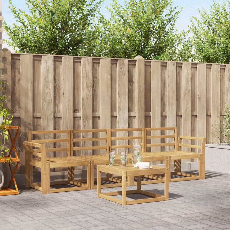 Set di mobili da giardino vidaXL composto da 5 pezzi in legno di acacia massello con divani e tavolino da caffè, colore bianco e marrone