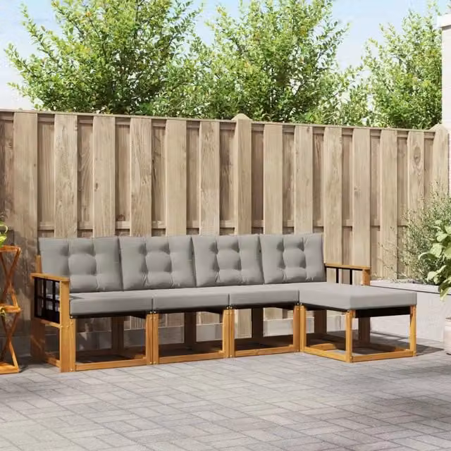 Set di divani da esterno 5 pz Grigio Naturale e Chiaro 3368574