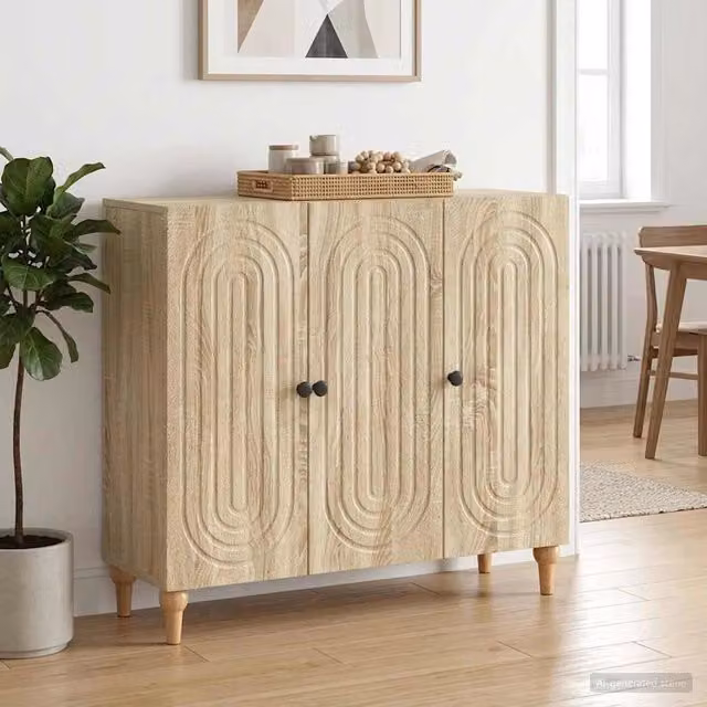 Credenza moderna vidaXL in legno MDF color rovere, beige e marrone, L/P/H: 89 x 34,5 x 80 cm