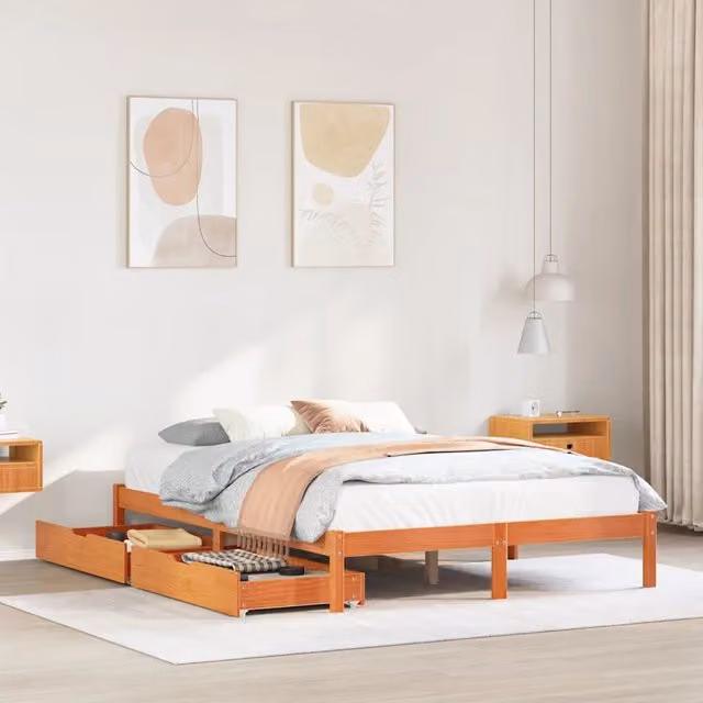Letto senza Materasso Marrone Cera 150x200 cm in Legno di Pino 3301455