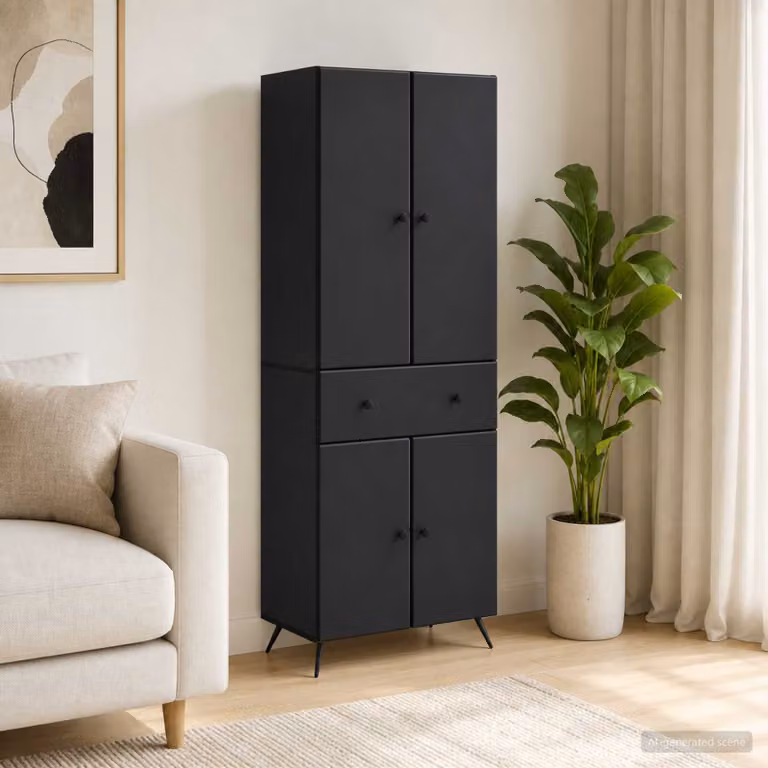 Set di 2 mobili moderni vidaXL in MDF nero opaco con scomparti multimediali