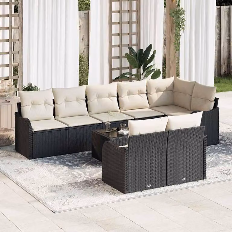 Maison Exclusive - Set Divano da Giardino 9 pcs Nero e bianco Poly Rattan