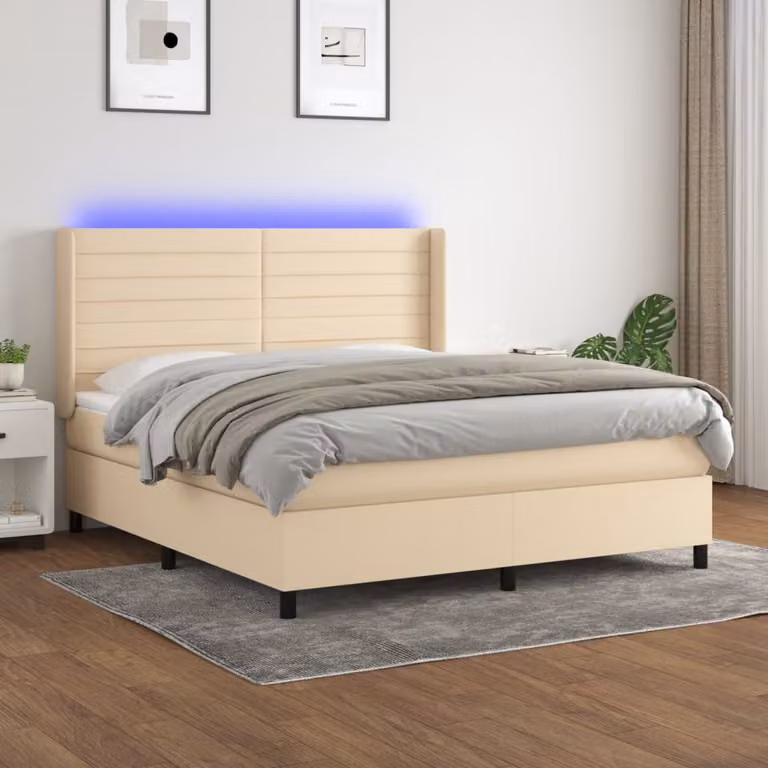 Letto Ibrido vidaXL con Materasso, Illuminazione LED e Porte USB, Tessuto Beige e Bianco, L/P/H: 160 x 200 x 128 cm