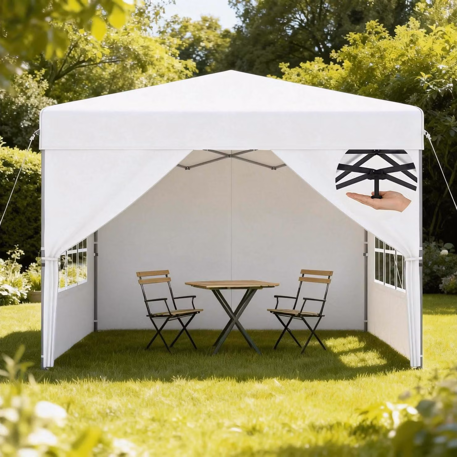 Gazebo pop-up 3x3 metri, impermeabile, con protezione UV, pieghevole, con pareti laterali, altezza regolabile, colore bianco