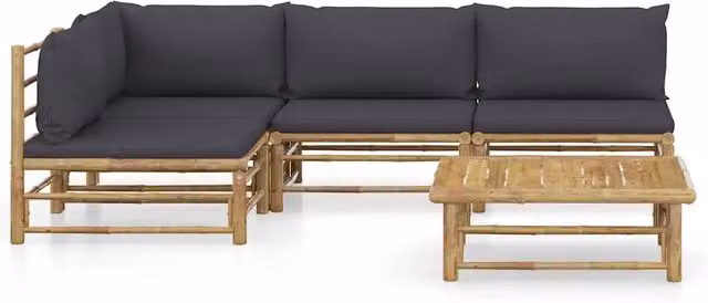 Set Salotto da Giardino 5pz con Cuscini Grigio Scuro Bambù 3058242