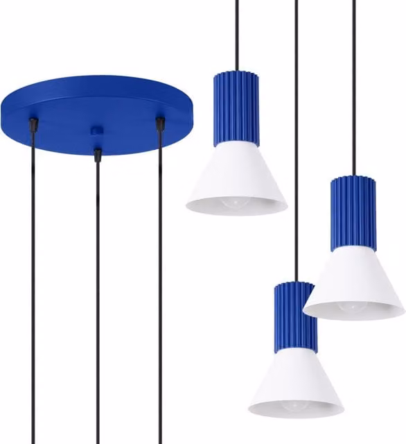 Lampada a sospensione tripla moderna Pure Lume in blu e bianco con attacco E14