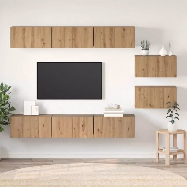 Set mobile TV 8 pz Rovere artigianale Legno ingegnerizzato 3393353
