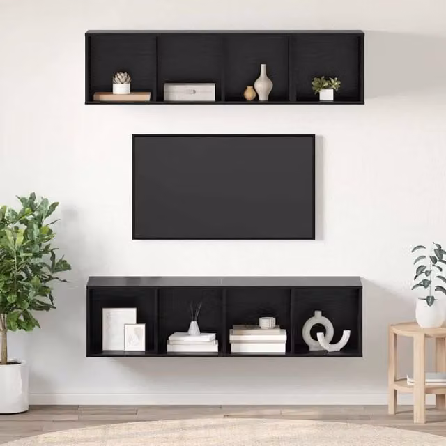 Set mobile TV moderno vidaXL in 3 pezzi, colore nero e marrone, in legno ingegnerizzato MDF per soggiorno – 1