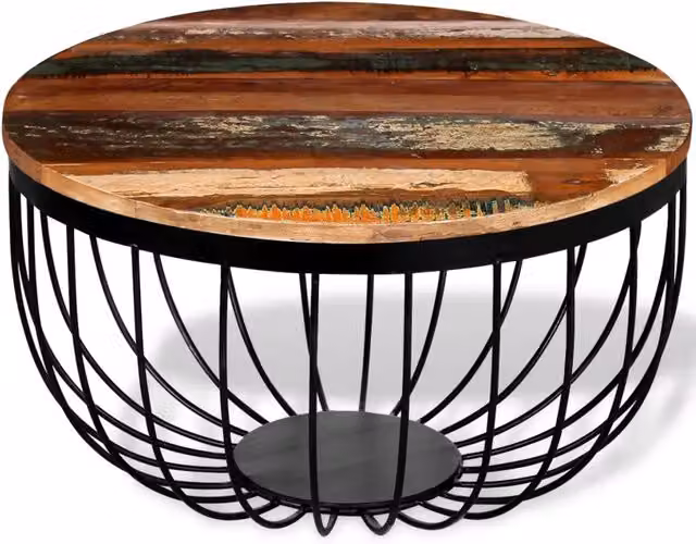 Tavolino da salotto rotondo in legno massello multicolore vidaXL L: 60 cm, P: 60 cm, H: 35 cm