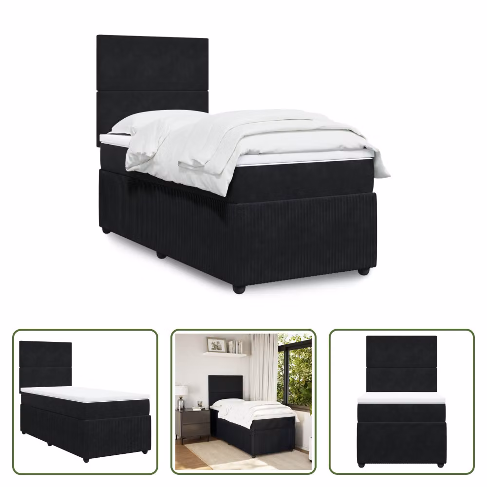 The Living Store Letto a molle con materasso nero 80x200 cm in velluto