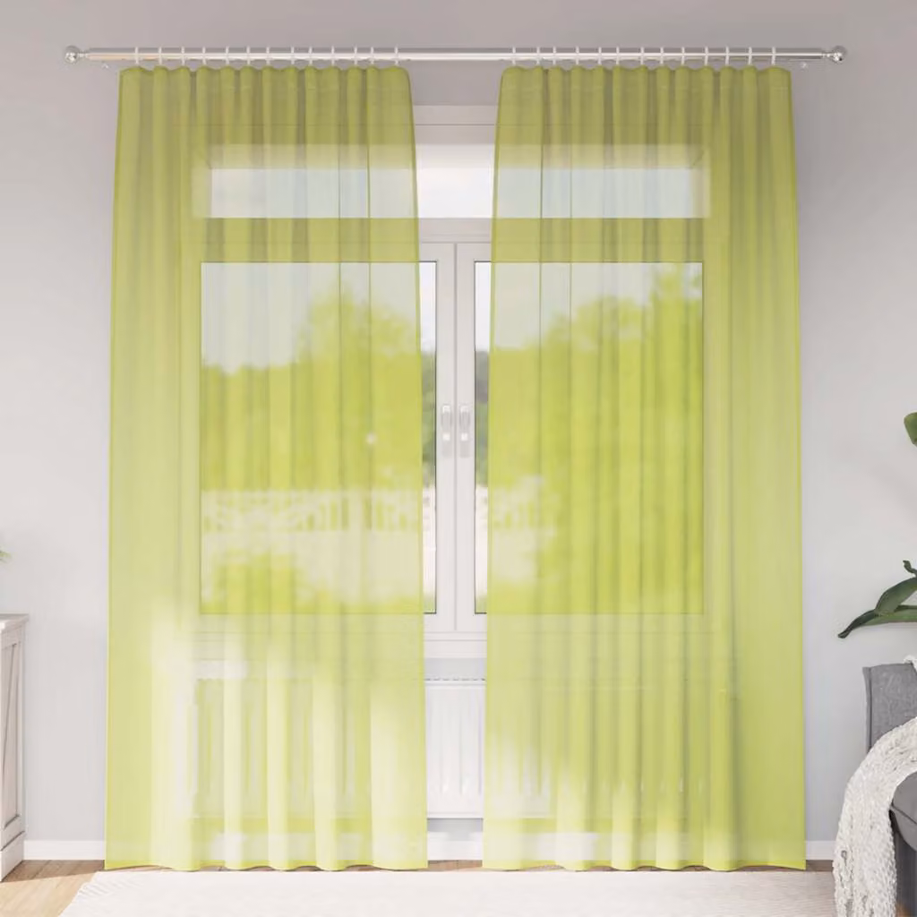 Set di 2 tende in voile semi-trasparente vidaXL, colore verde, con tasche per asta, L: 140 cm x H: 225 cm