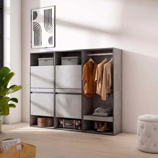 Scarpiera, 180x35x145cm, Camera da letto, Armadio Aperto, grigio cemento RF3525
