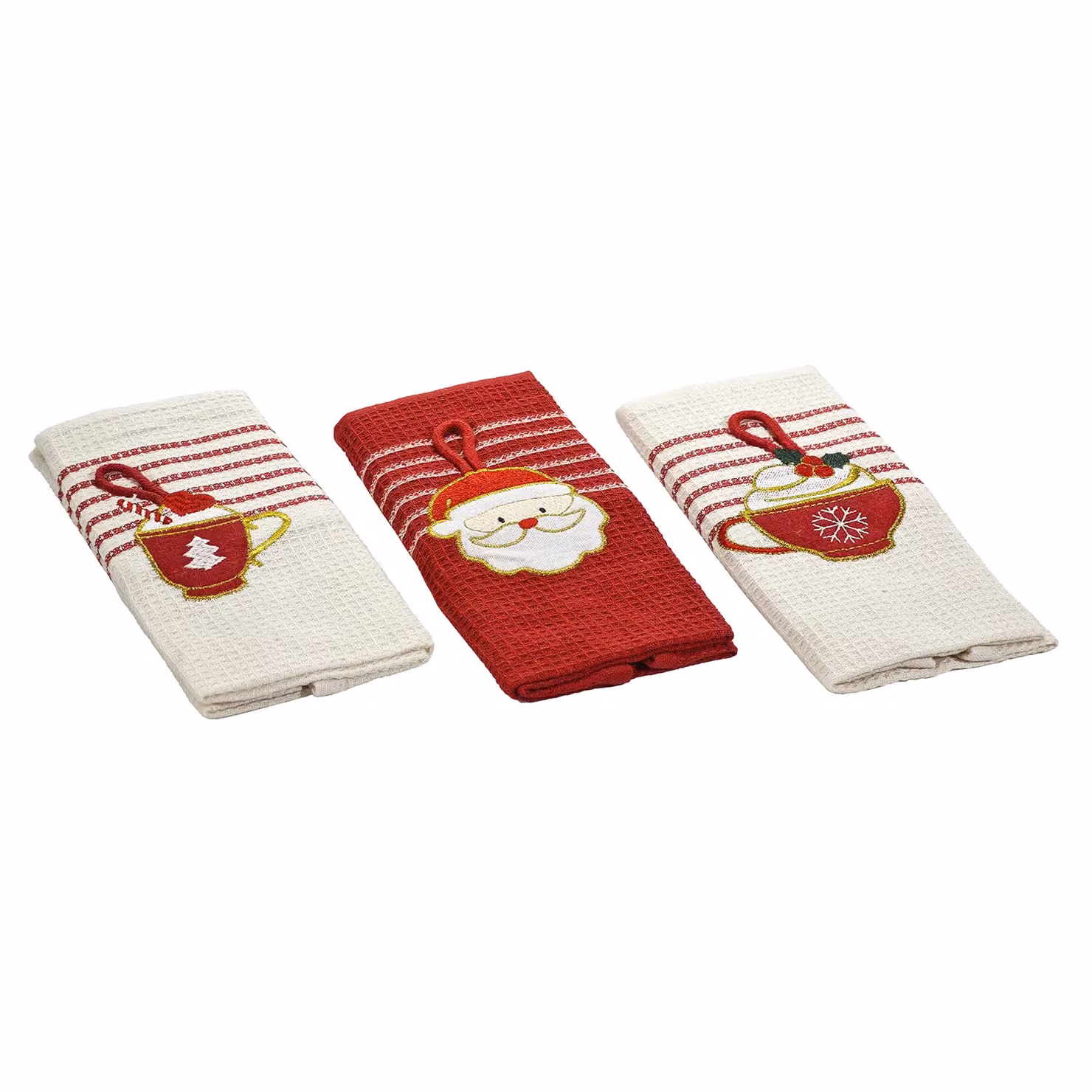 Set di 3 strofinacci natalizi ricamati Vestiamo Casa in cotone waffle pique bianchi, H 60 cm x L 40 cm – 1