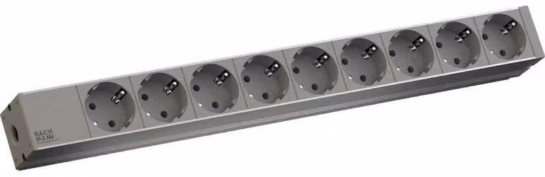 Bachmann 48,30 cm (19") striscia di prese ALU 1U, 9 vie, grigio chiaro RAL7035, contatto di terra, 2 m, RAL 7035, senza interruttore