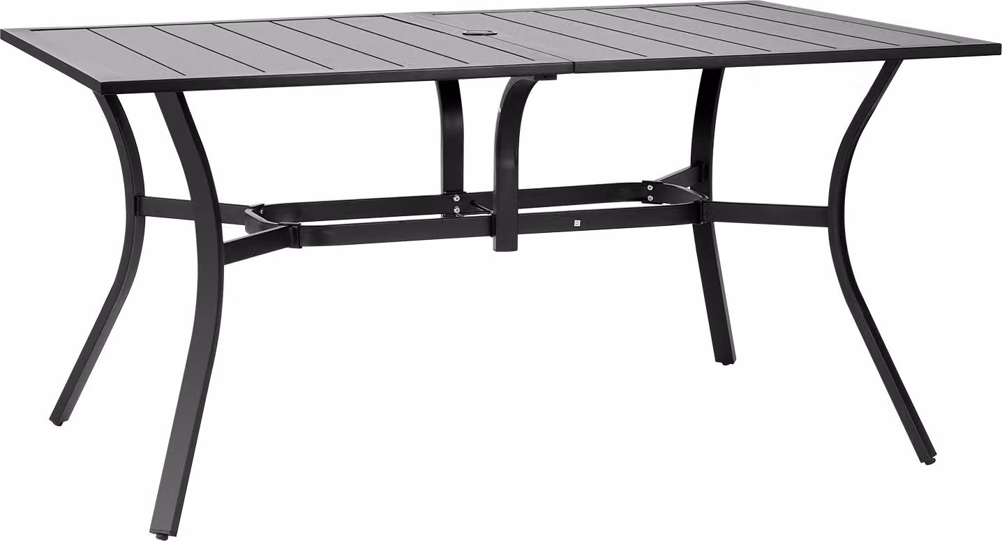 SucceBuy Tavolo rettangolare Acciaio al carbonio (1500 x 960 x 725 mm) per patio, giardino, veranda e terrazza, idrorepellente, con foro per ombrellone da 38 mm, portata fino a 68 kg, colore nero