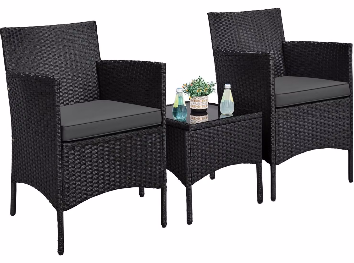 Set da giardino 3 pezzi - Sedie in polyrattan - Tavolino laterale - 2 persone