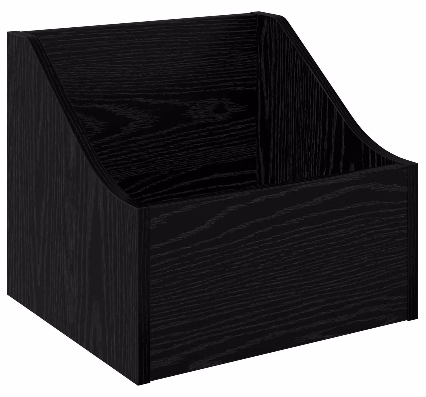 Scatola porta-vinili nera, finitura effetto legno di quercia, dimensioni 37 x 33 x 32 cm