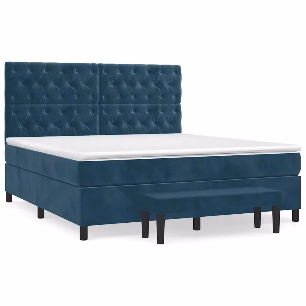 Letto Ibrido con Giroletto a Molle e Materasso vidaXL in Velluto Blu e Bianco L/P: 160 x 200 cm – 2
