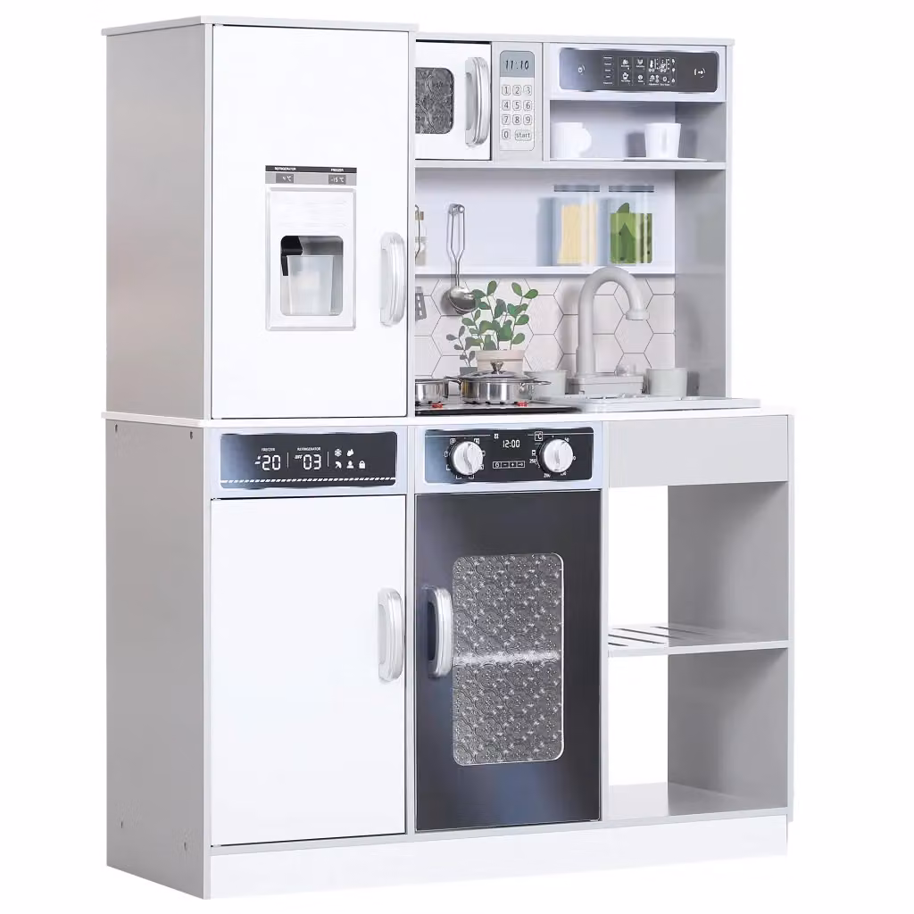 Cucina Giocattolo in Legno Minimal con Fornello, Luci e Suoni, Colore Bianco – 2