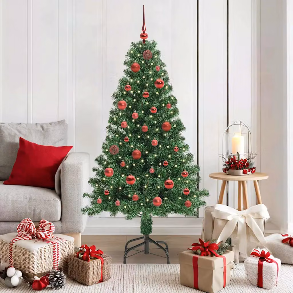 Albero di Natale artificiale a cono vidaXL verde con 150 LED bianco caldo, Altezza: 150 cm