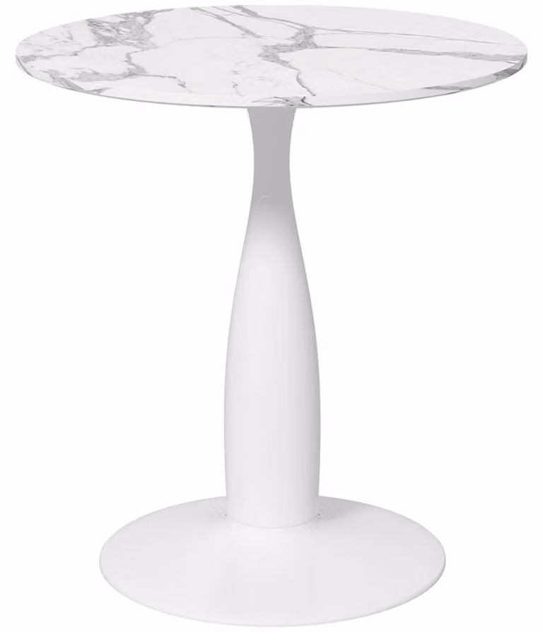 Tavolo da pranzo - Tavolo rotondo per la cucina, 70 x 70 cm - Per 4 persone - Aspetto marmo - Gambe dritte - Struttura in metallo - Bianco