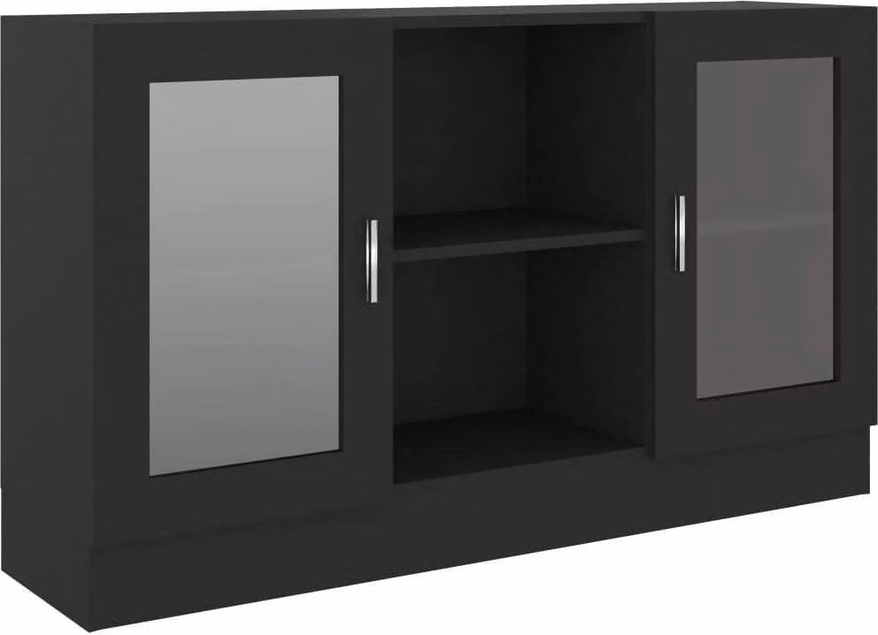 Armadietto con Vetrina Nero 120x30,5x70 cm Legno Multistrato