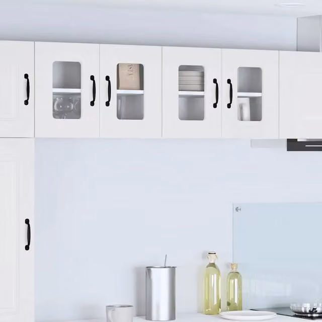 Set di 2 pensili da cucina moderni vidaXL bianchi con ante in vetro e ripiani interni L/P/H: 60 x 31 x 40 cm