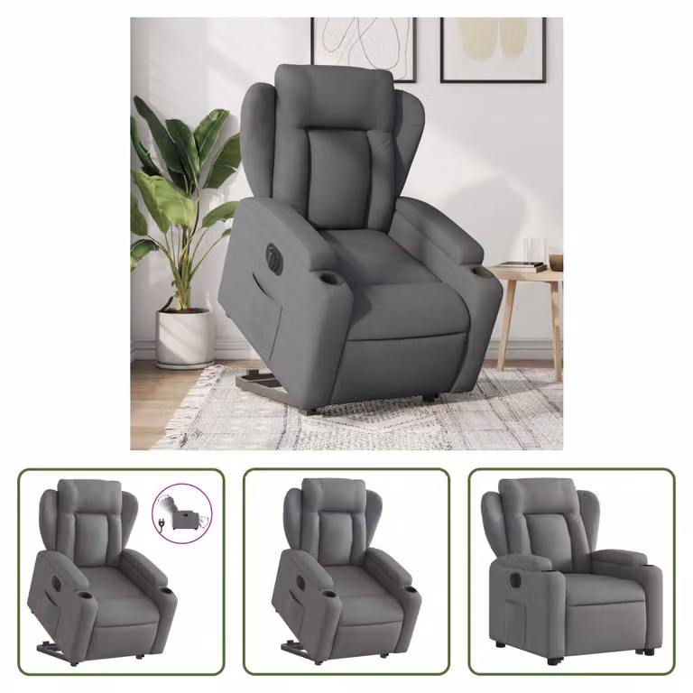The Living Store Poltrona relax con supporto elettrico in tessuto grigio scuro