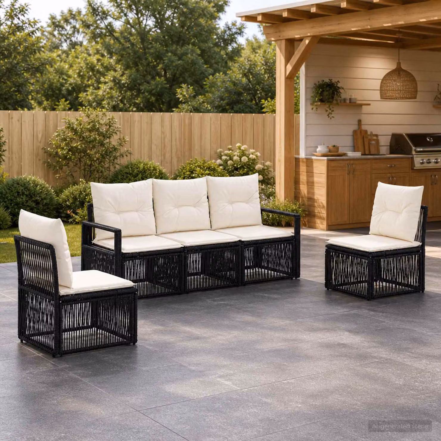 Set Divano da Giardino vidaXL a L in Polyrattan Nero con Cuscini Imbottiti e Struttura in Acciaio