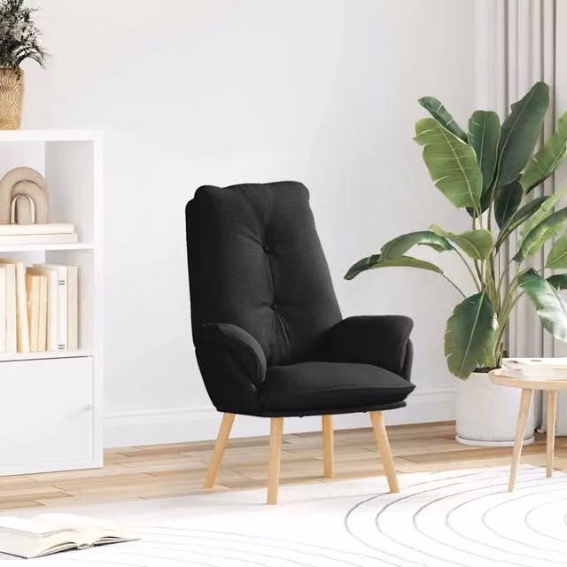 Poltroncina moderna in tessuto nero con struttura in legno e compensato, L: 69 cm, P: 74 cm, H: 93 cm – 1