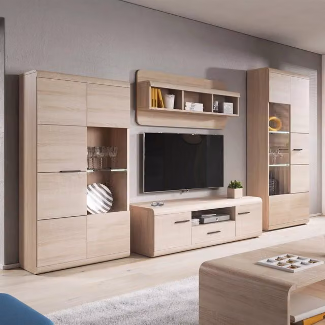 Mobile Soggiorno Kane, Parete Attrezzata Modulabile, Marrone Rovere
