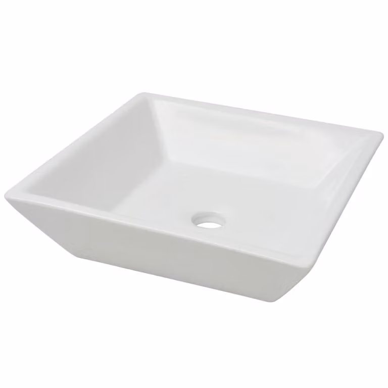 Lavandino Quadrato in Vetroceramica Bianca 41,5x41,5x12 cm
