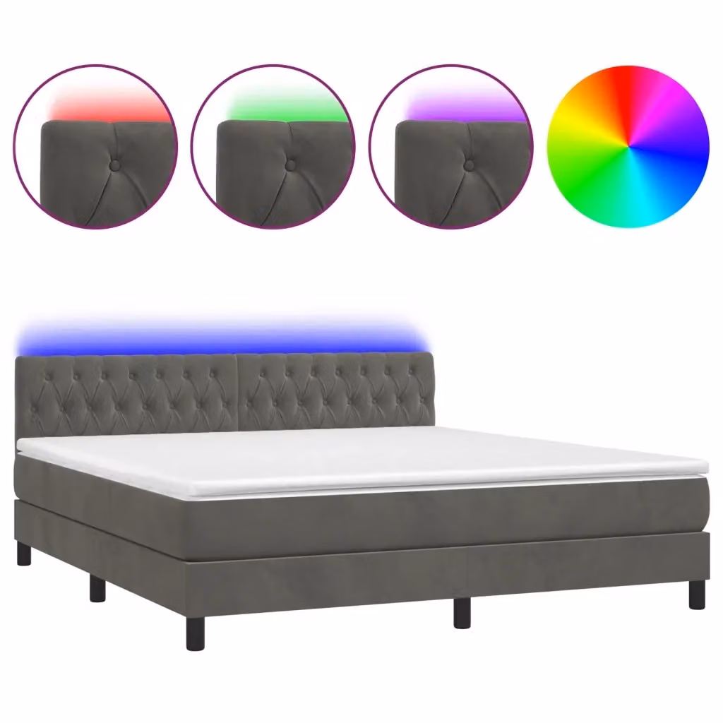 Letto a Molle con Materasso vidaXL in Velluto Grigio con Illuminazione LED e Porte USB L/P/H: 160 x 200 x 88 cm – 2
