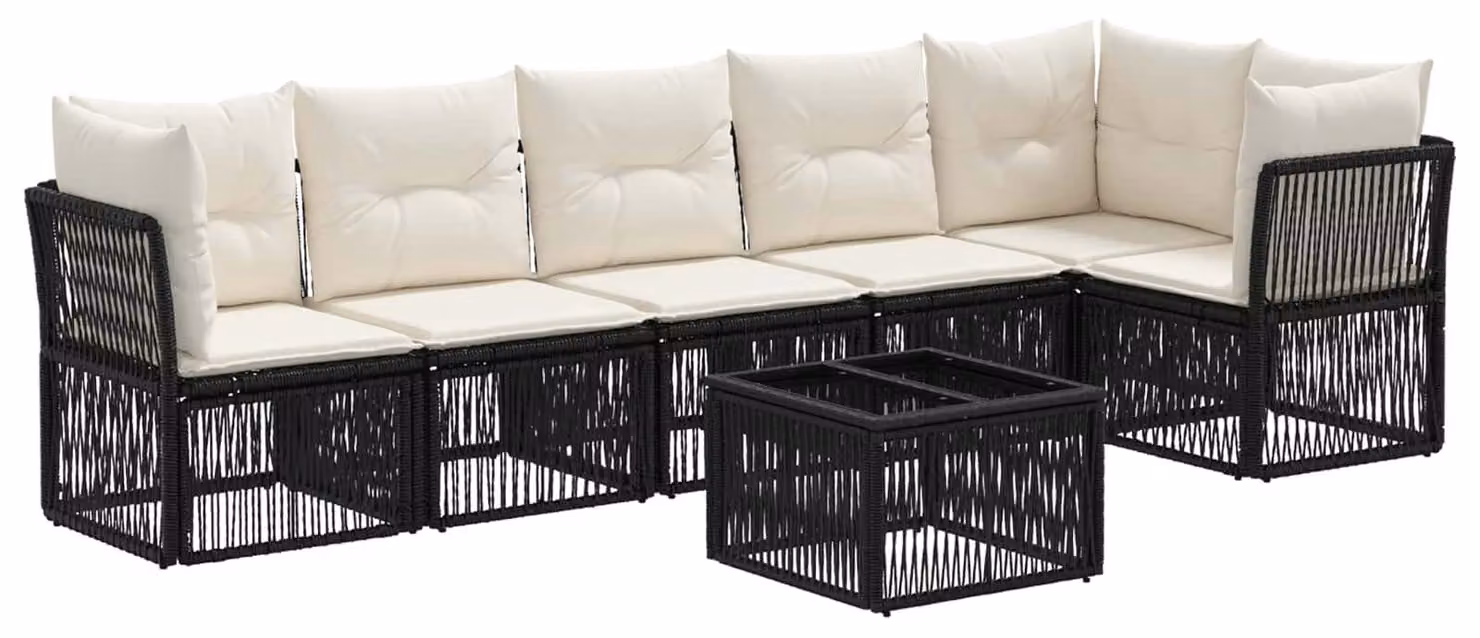 Set Divano da Giardino 7 pcs Nero polyrattan