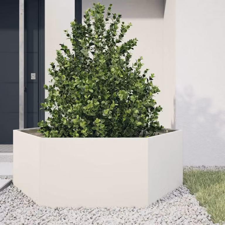 Fioriera da giardino esagonale bianca vidaXL in acciaio L: 138 cm, P: 120 cm, H: 45 cm