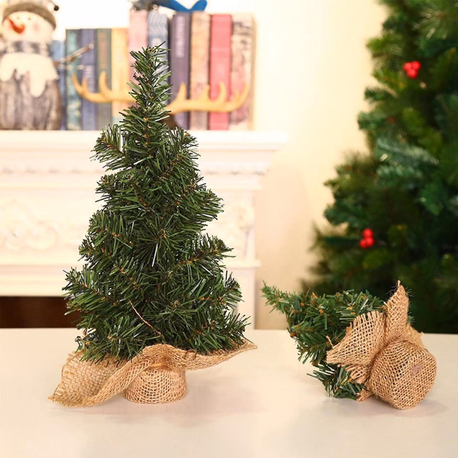 Set di 2 alberi di Natale artificiali, mini, da 20 cm e 30 cm
