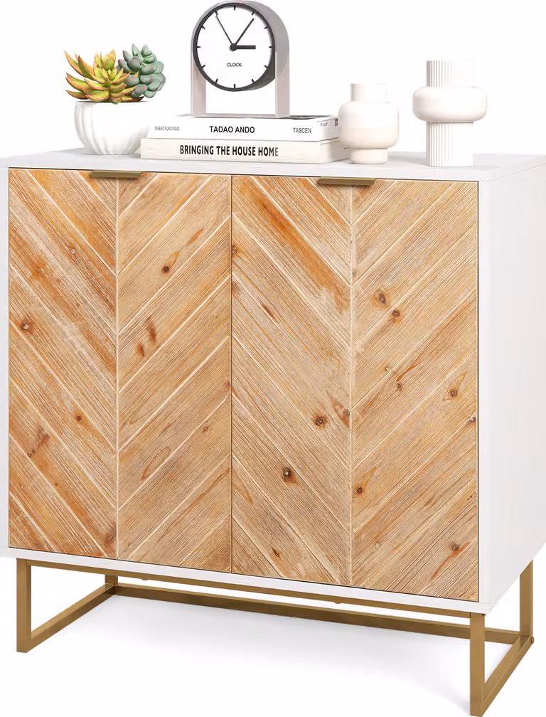 COSTWAY Mobiletto buffet con vano portaoggetti, Mobiletto credenza con ante e ripiano, Tavolo consolle con gambe in metallo, Mobiletto d'accento moderno bianco