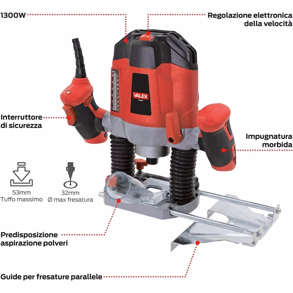 Fresatrice Verticale Valex F1300 da Banco 1300W Rossa – 2