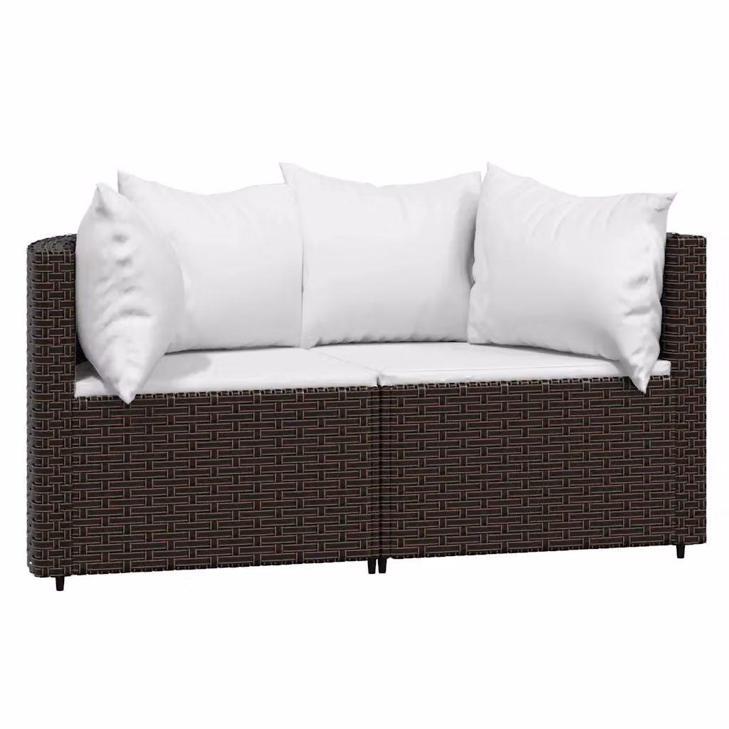 Set di divani angolari da giardino vidaXL in rattan marrone e bianco con cuscini imbottiti e struttura in metallo – 2