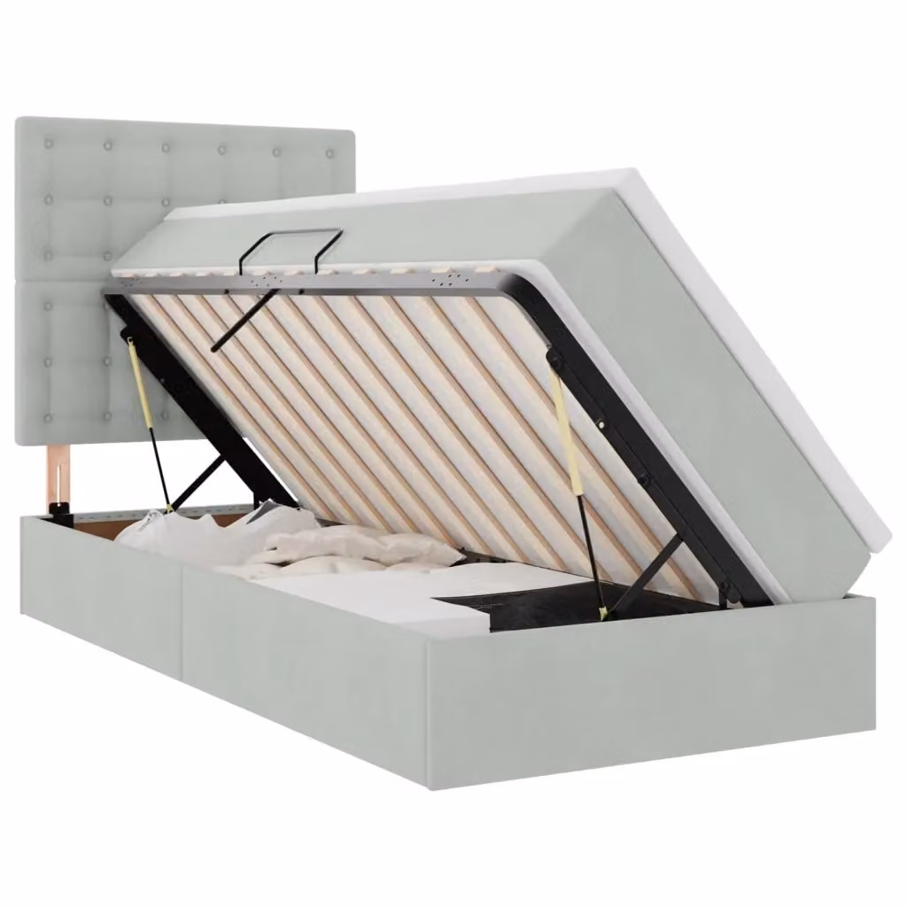 Letto con contenitore e illuminazione LED vidaXL in velluto grigio, L/P/H: 200 x 90 x 128 cm – 2