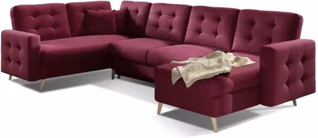Divano angolare panoramico convertibile HASGARD MEUBLORAMA viola con contenitore e funzione letto, L: 326 cm