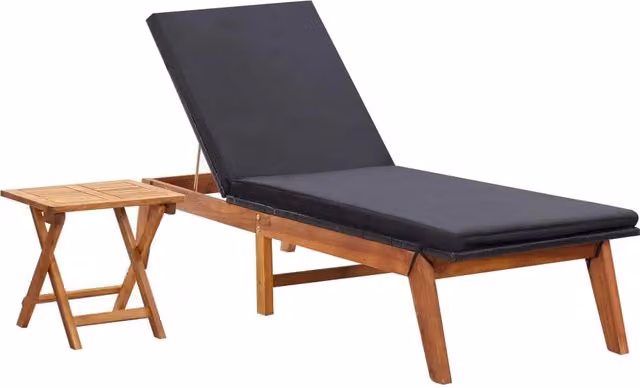 Lettino prendisole da giardino HELLOSHOP26 con tavolo in resina intrecciata e legno di acacia, colore marrone e nero