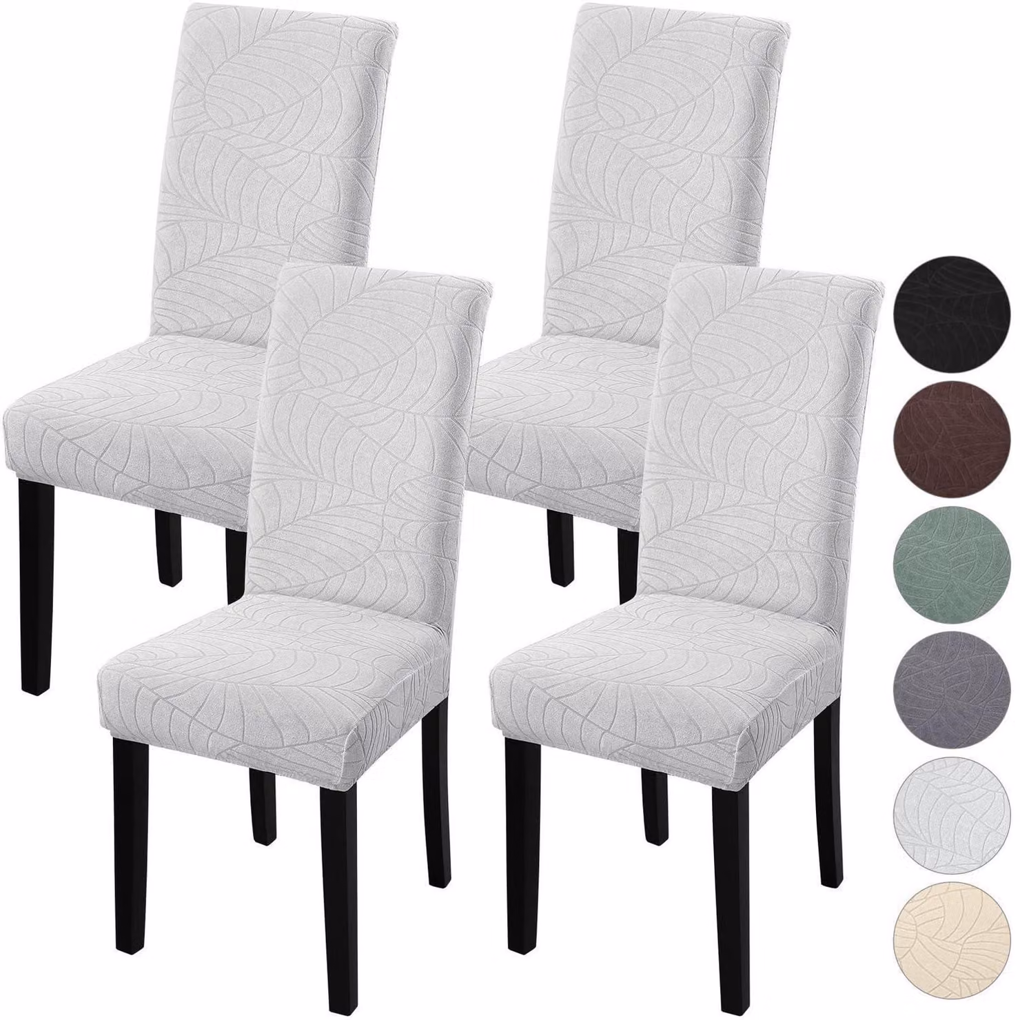 Copri sedie, set da 4, elasticizzati, color grigio cenere, in poliestere/Spandex, universali, adatti per sedie da pranzo
