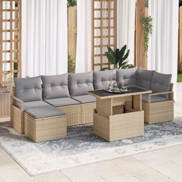 Set Divano da Giardino 8 pz Beige e Grigio Chiaro polyrattan 3348866